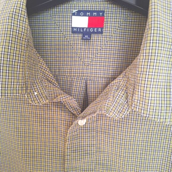 Tommy Hilfiger Button Up Men's Shirt Long Sleeve Olive Green 100% Cotton VTG XL - Picture 4 of 10